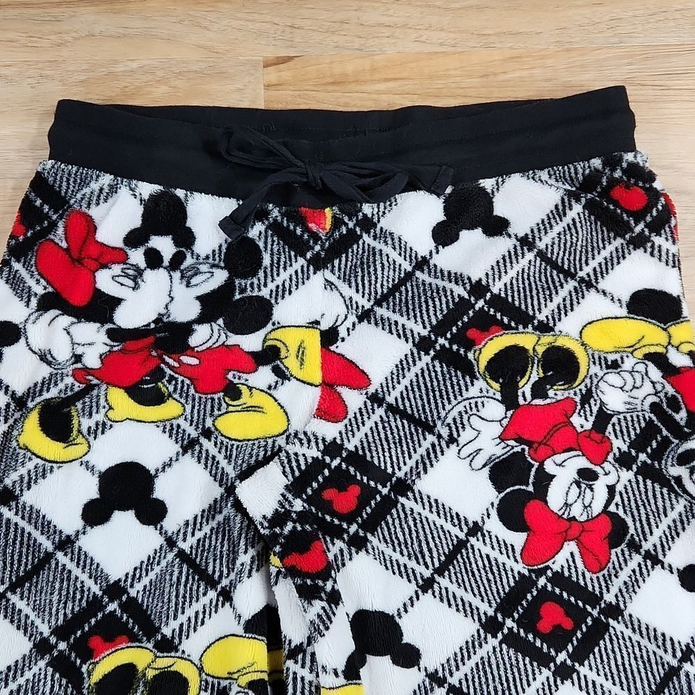 💜Disney Black & White Mickey & Minnie Print Fleece Pajama Pants Medium - Picture 5 of 8